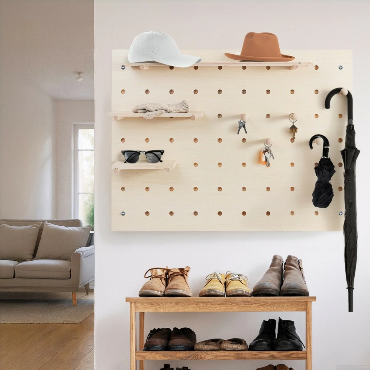 Stenski organizator iz svetlega lesa Maclean MC-131 WD, 60x80 cm, do 20 kg