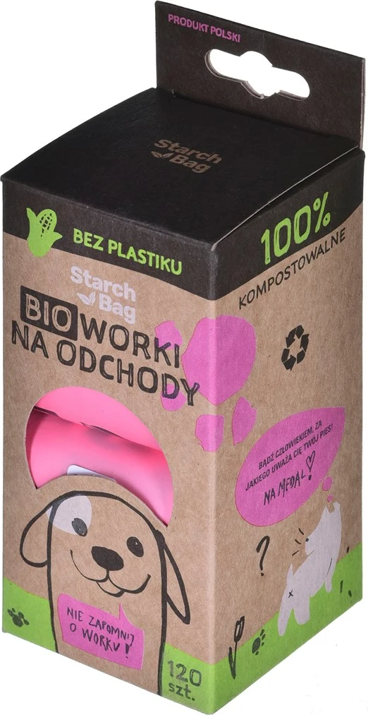 Qese za pasje odpadkov za pse, Starch Bag, roza