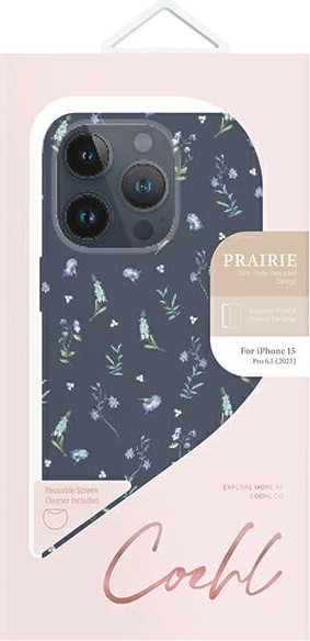 Ovitek za iPhone 15 Pro UNIQ Coehl Prairie, cvetlični, mornarsko moder