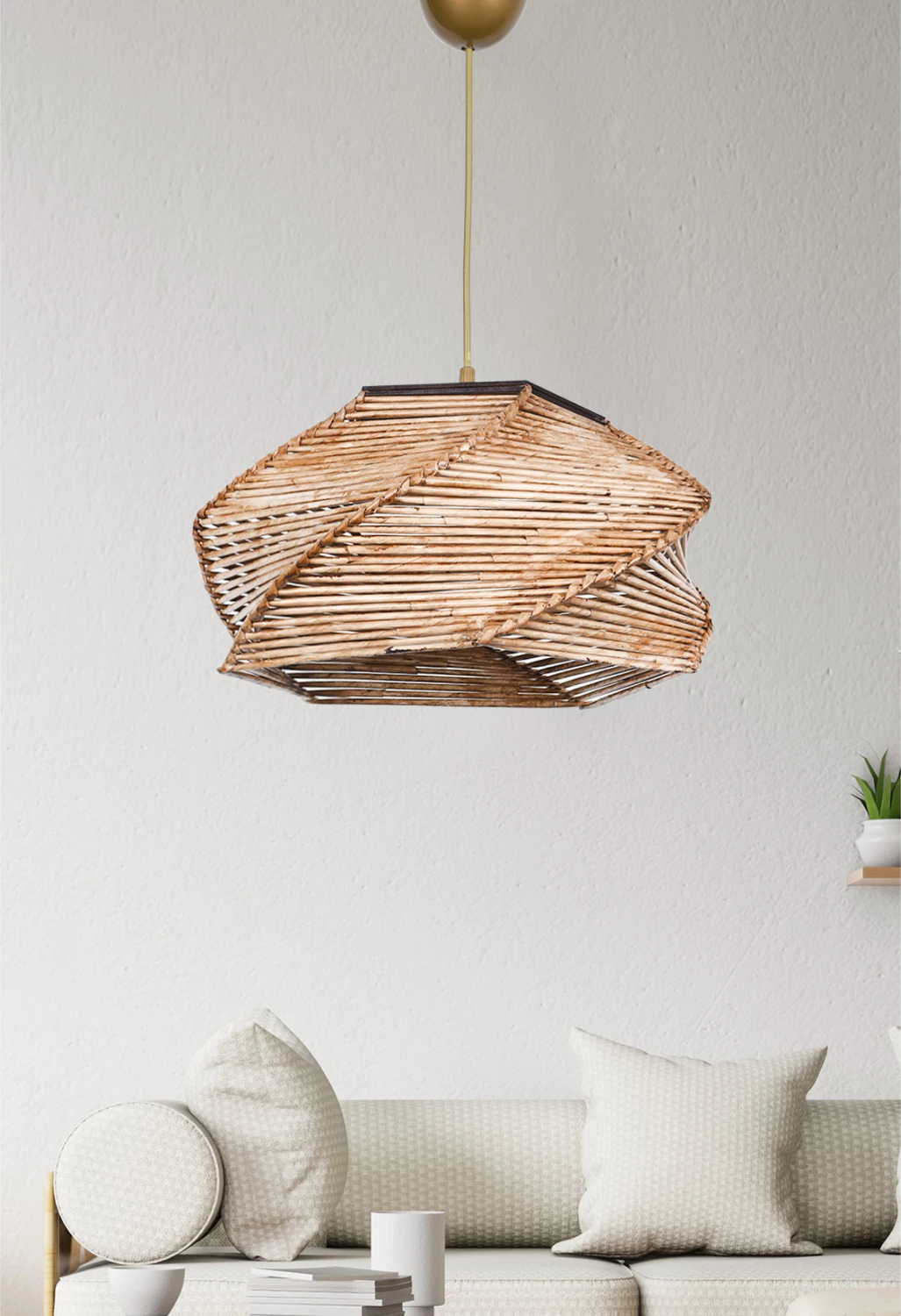 Viseča notranja stropna svetilka iz lesa in bambusa FH7367.01 naravna 36x36x65 cm