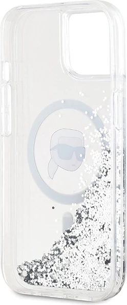 Prozoren ovitek za telefon Liquid Glitter Karl Head MagSafe, Karl Lagerfeld, za iPhone 15/14/13