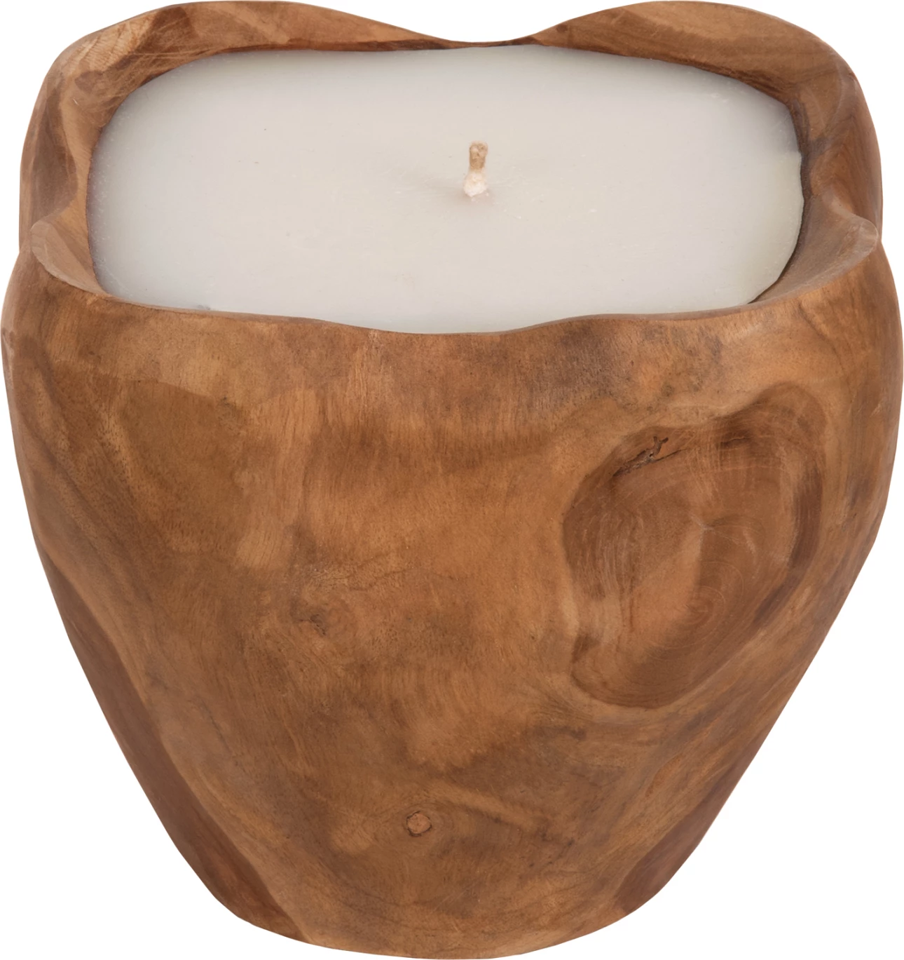 Mizna sveča FH9625 iz korenine tika napolnjena s parafinskim voskom - naravna in bela 20x20x18Hcm