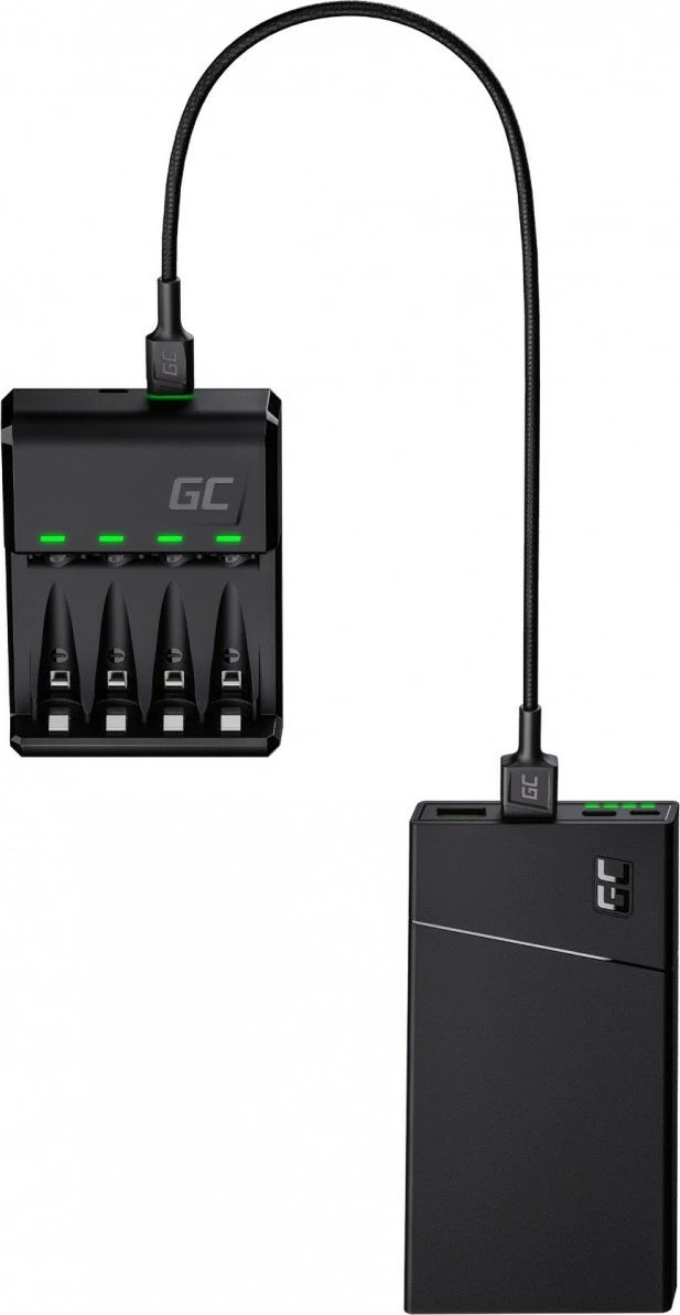 Polnilec baterij z 4x AAA 800 mAh, Green Cell VitalCharger GRSETGC02, črn