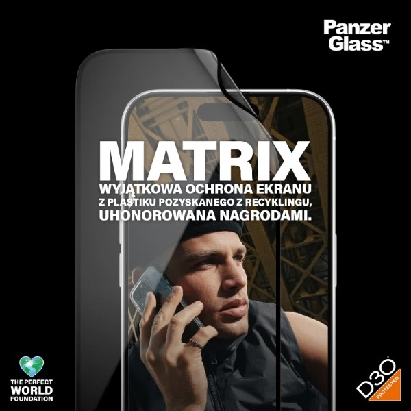 Zaščitno steklo PanzerGlass Matrix Ultra-Wide-Fit za iPhone 15 Pro s pozicionerjem