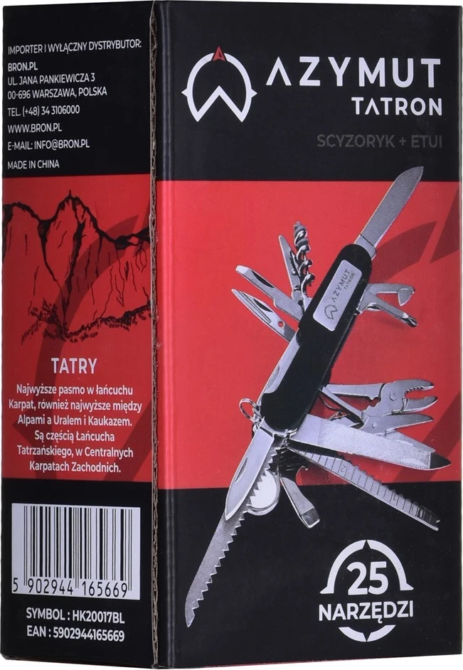 Večfunkcijska žepna nož AZYMUT Tatron - 25 orodij, etui za pas (HK20017BL)