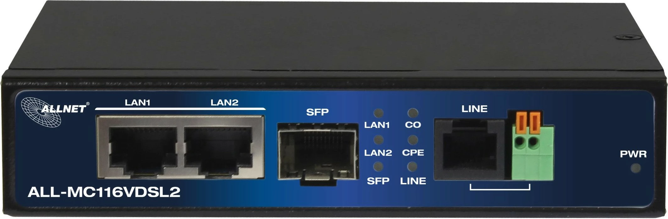 Modem VDSL2 ALLNET ALL-MC116VDSL2, 2x RJ45, SFP, 160 Mbit/s, črn Modem VDSL2 ALLNET ALL-MC116VDSL2, 2x RJ45, SFP, 160 Mbit/s, črn