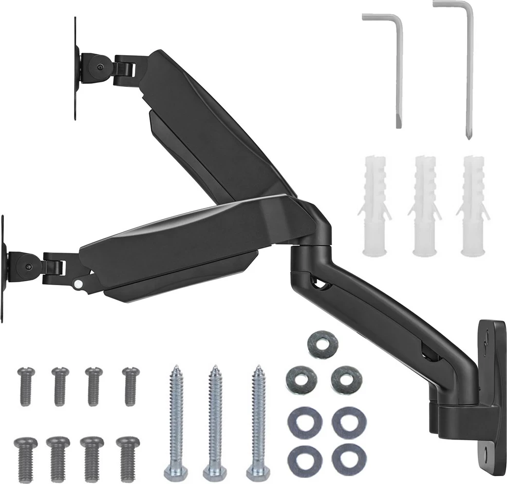 Stenski nosilec za dva monitorja, 17-32'', Maclean MC-988, mehanska vzmet, črn