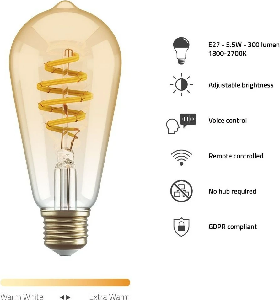 Pametna žarnica ST64, E27, zlata Hombli HBEB-0212, Wi-Fi