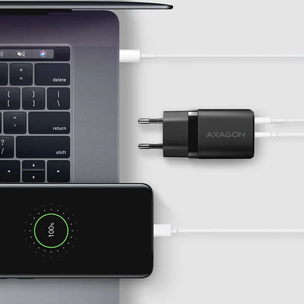 Hitri polnilec AXAGON ACU-PQ30, 30 W, 2 vrata (USB-A QC3.0/4.0 + USB-C PD3.0), črn