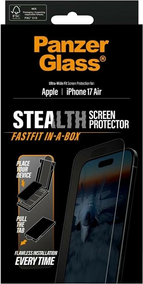 Zaščitno steklo PanzerGlass Stealth Ultra-Wide Fit Fastfit za iPhone 17 Air, prozorno