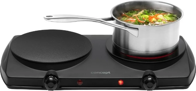 Električni štedilnik z dvema keramičnima ploščama, 2500 W, keramična plošča Ø 19,2 cm, nastavljiva temperatura, črn, Concept VE3060