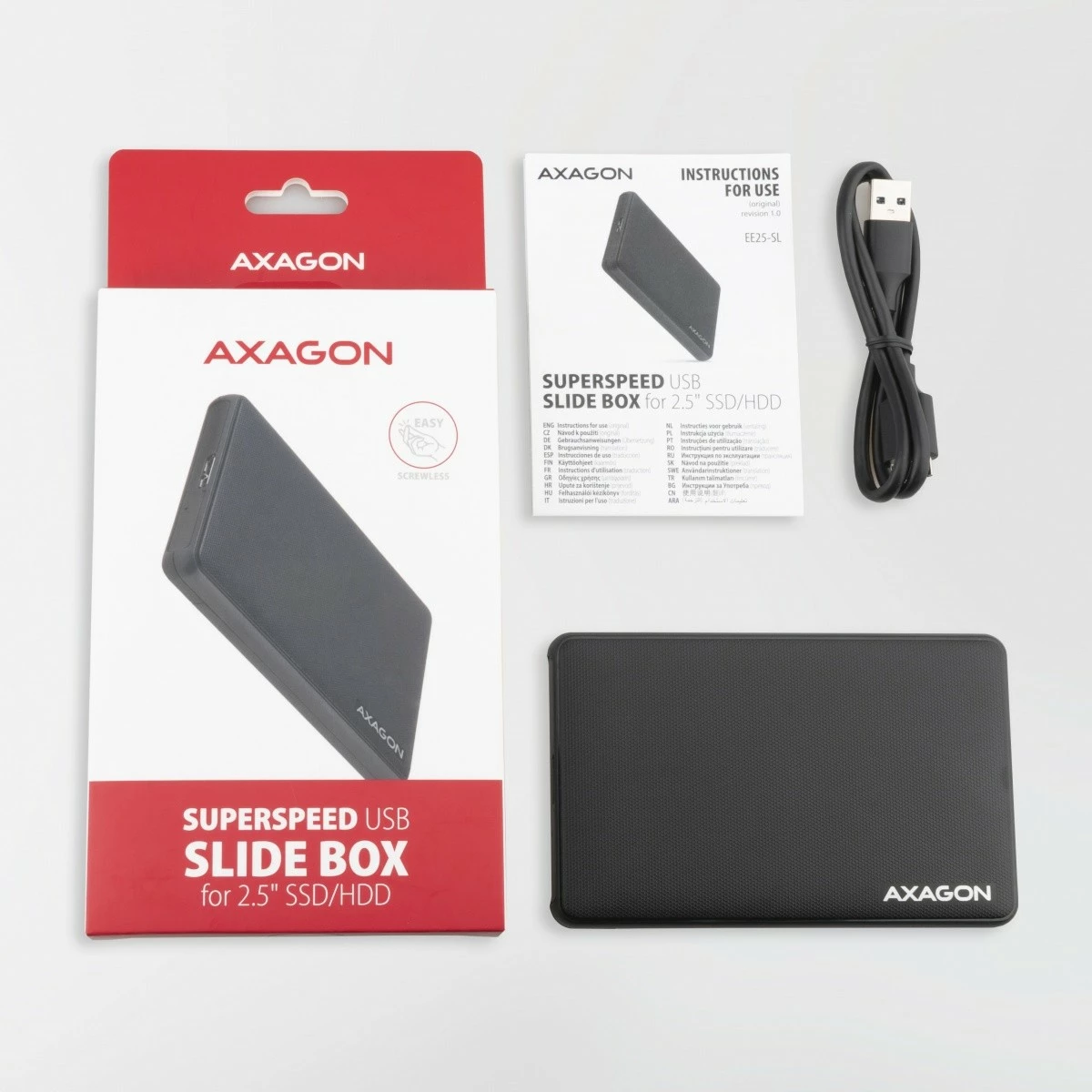 Zunanje ohišje za 2,5" HDD/SSD AXAGON EE25-SL, USB 3.2 Gen1, črno Zunanje ohišje za 2,5" HDD/SSD AXAGON EE25-SL, USB 3.2 Gen1, črno
