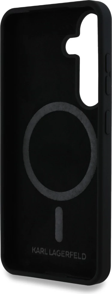 Ovitek za telefon Silicone Double Heads And Circle MagSafe Karl Lagerfeld za Samsung Galaxy S25, črn