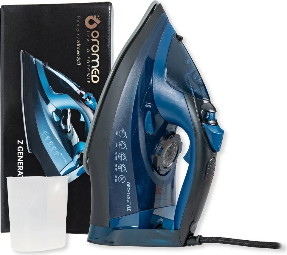 Hekalnik 3200 W, suho in parno likanje, Durilium AirGlide Autoclean, črn/moder Oromed ORO-TEXSTYLE