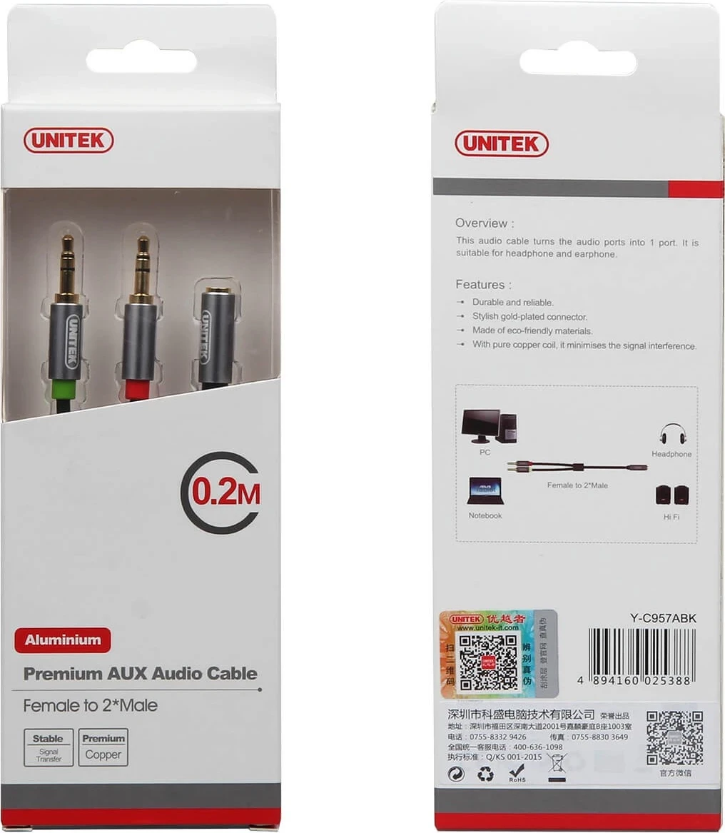 Razdelilni kabel miniJack Unitek, za vse