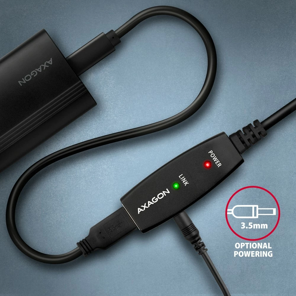 Podaljšek USB 2.0, AXAGON ADR-220, 20 m, črn Podaljšek USB 2.0, AXAGON ADR-220, 20 m, črn