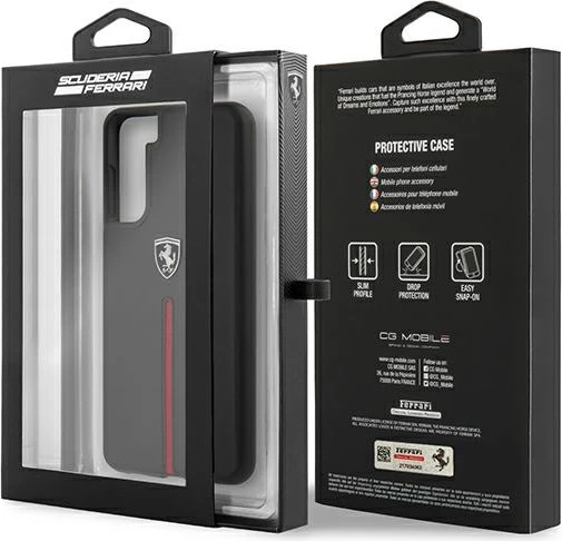 Zaščitni ovitek Ferrari Off Track za Samsung Galaxy S21+, naravno usnje, črn