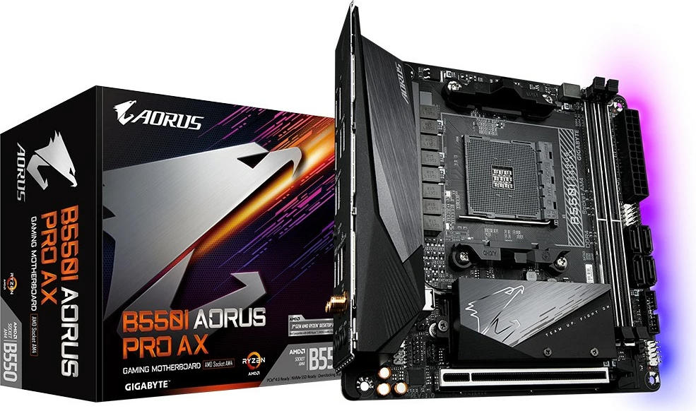 Matična plošča Gigabyte B550I AORUS PRO AX, Socket AM4, mini ITX, WiFi 6, 2,5 GbE LAN, črna