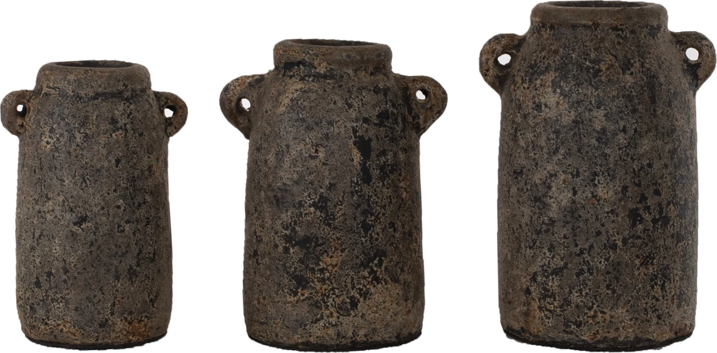 Dekorativne vaze 3 kosi FH7710 starinsko siva terakota