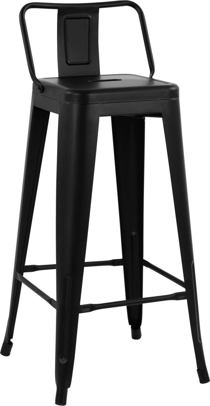 Barski stol z naslonjalom MELITA-PRO FH8643.42 kovinski v mat črni barvi 42x42x100H cm
