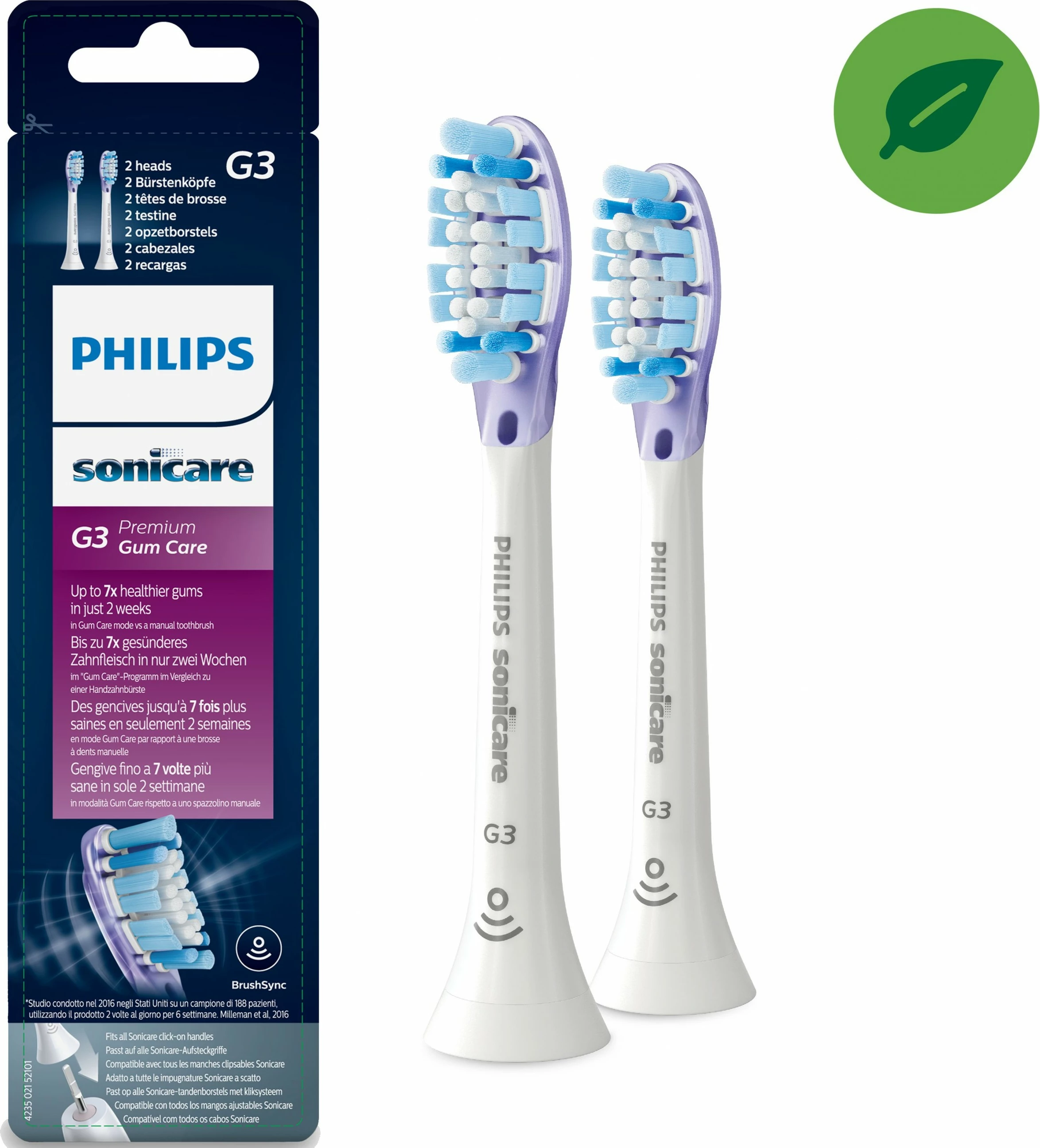 Kužna glava za nego dlesni Philips Sonicare G3 Premium Gum Care HX9052/17, 2 kosa, bela