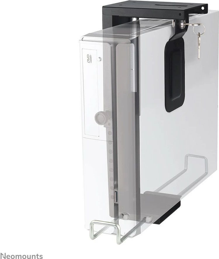 Držalo za ohišje Neomounts CPU-D075BLACK/LK, jeklo, črno, s ključavnico, nastavljivo 200–360 mm, 10 kg