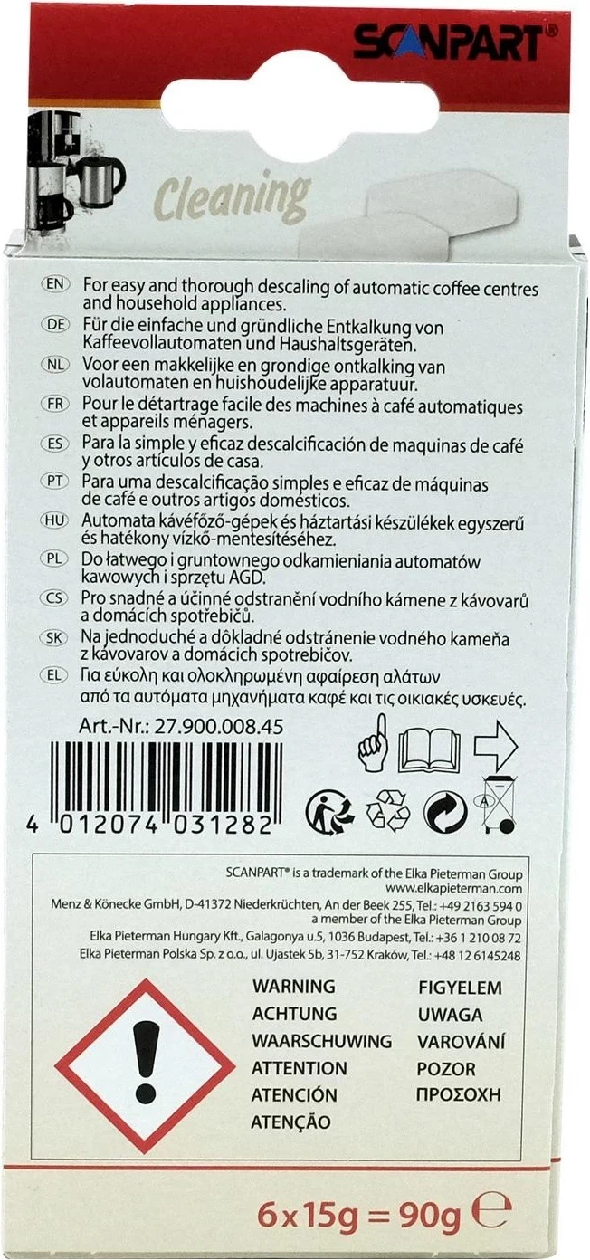 Tablete za čiščenje za kavni avtomat in električni čajnik Scanpart, bela