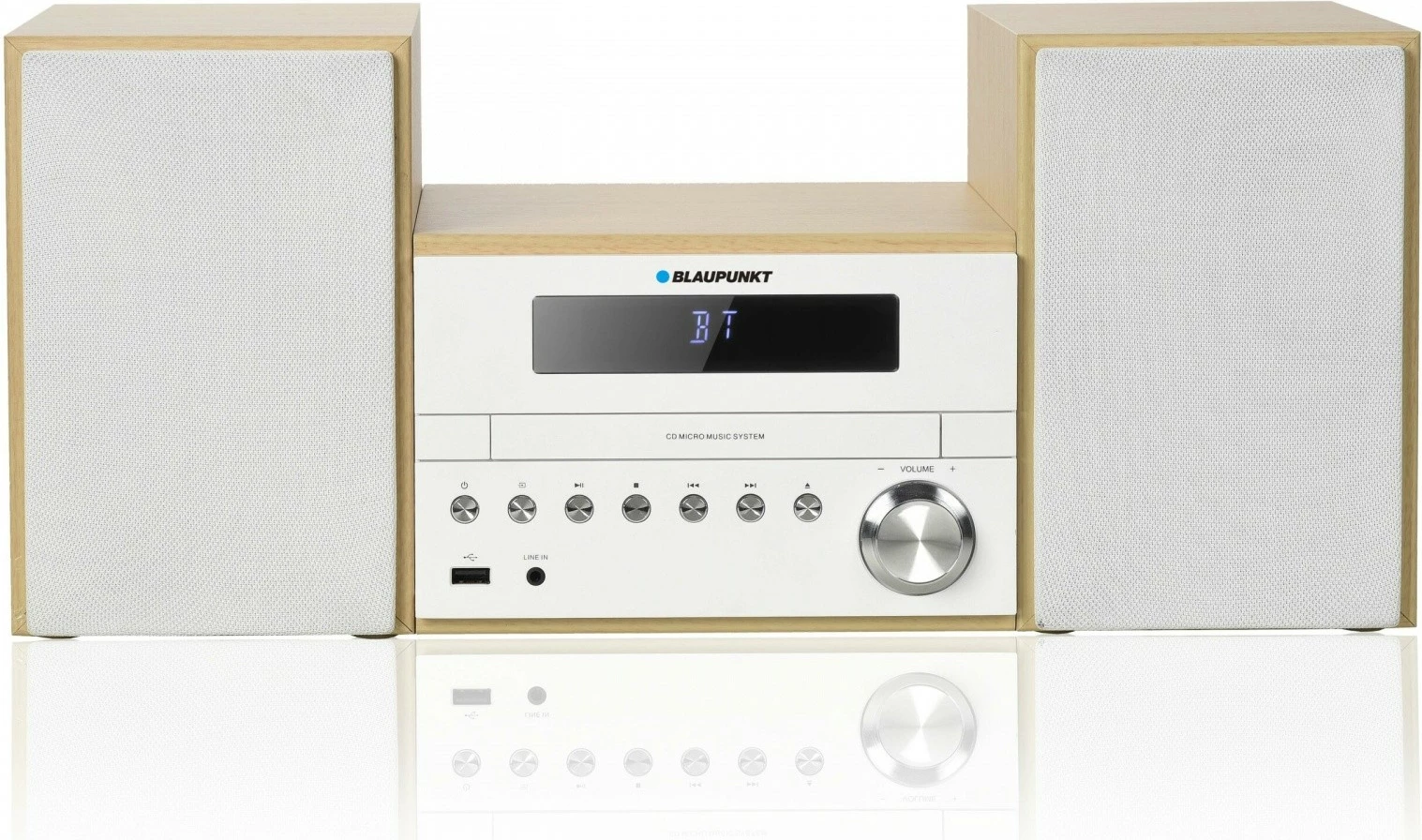Mikro Hi‑Fi sistem Blaupunkt MS45BT, Bluetooth, CD/USB/AUX, ecru z videzom lesa