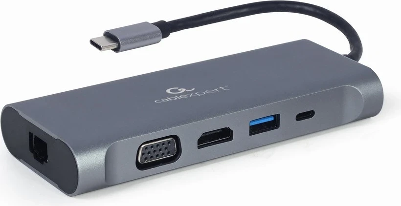 Kompakten USB hub Gembird A-CM-COMBO7-01, USB 3.2 Gen, siv