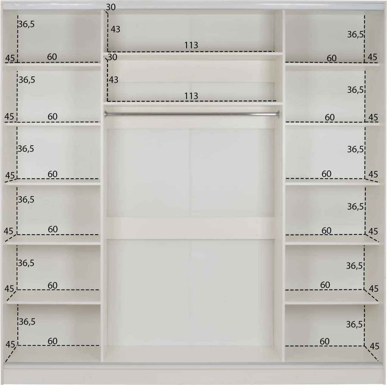 Drsna omara iz melamina v beli barvi s tremi vrati in ogledalom FH2462.03 240x60x240 cm