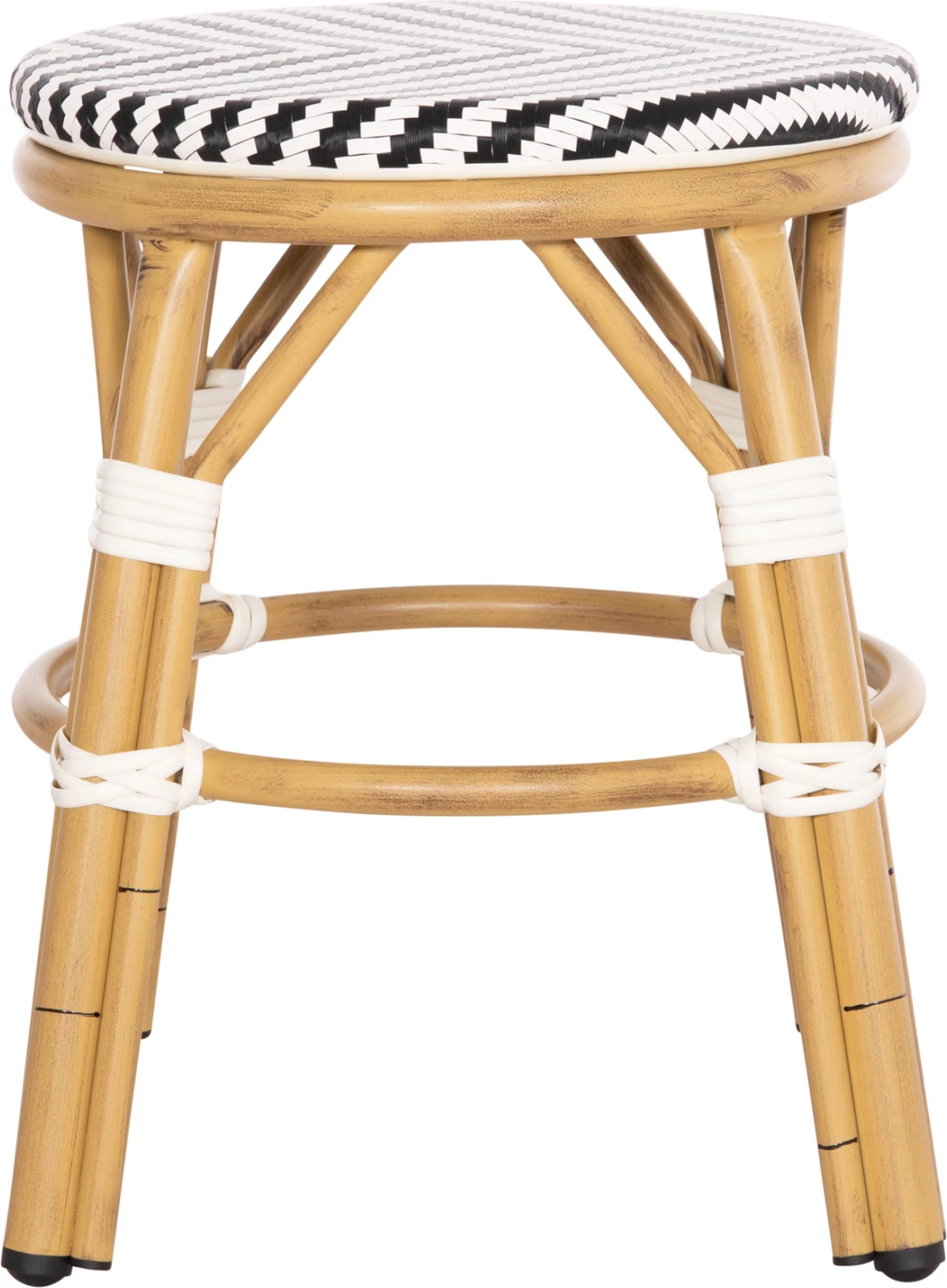 Aluminijasti okrogli stol CHINO FH6285.03 videz bambusa-tekstilen v beli-črni barvi Φ36x46Hcm