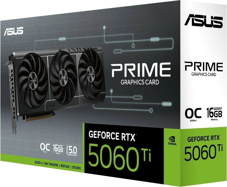 Grafična kartica GeForce RTX 5060 Ti Prime OC, Asus, 16GB GDDR7, 128-bit, 3x DisplayPort/HDMI, črna