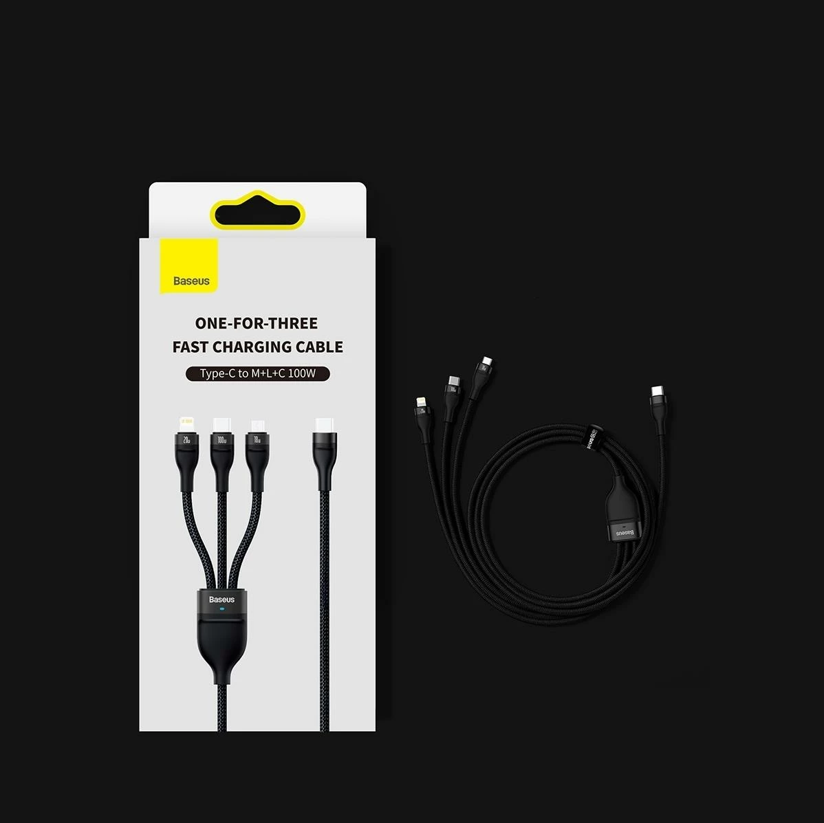 3-v-1 kabel Baseus Flash Series II, 1,5 m, 100 W, USB-A/USB-C/Lightning/Micro USB, modra