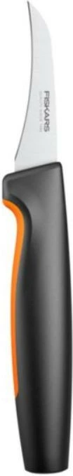 Kuhinjski nož, Fiskars Functional Form 1057545, ukrivljeno rezilo 6,8 cm, črno/oranžen