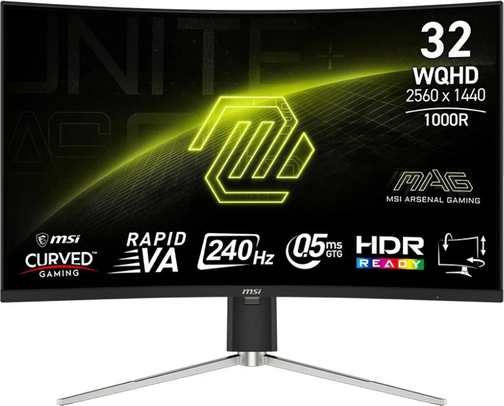 Ukivljen zaslon 31,5" QHD, 240Hz, 0,5 ms MSI MAG 325CQRXF E2, črn