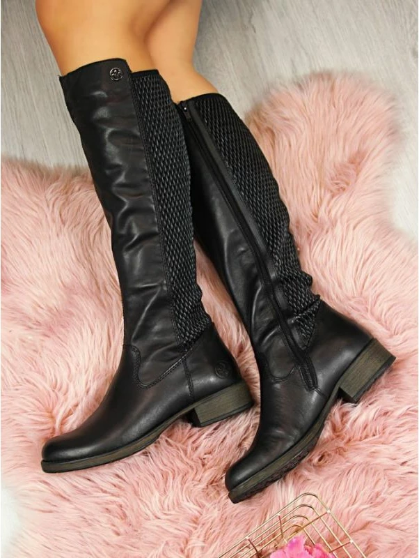 Visoke usnjene čizme za ženske Rieker, črne Visoke usnjene čizme za ženske Rieker, črne