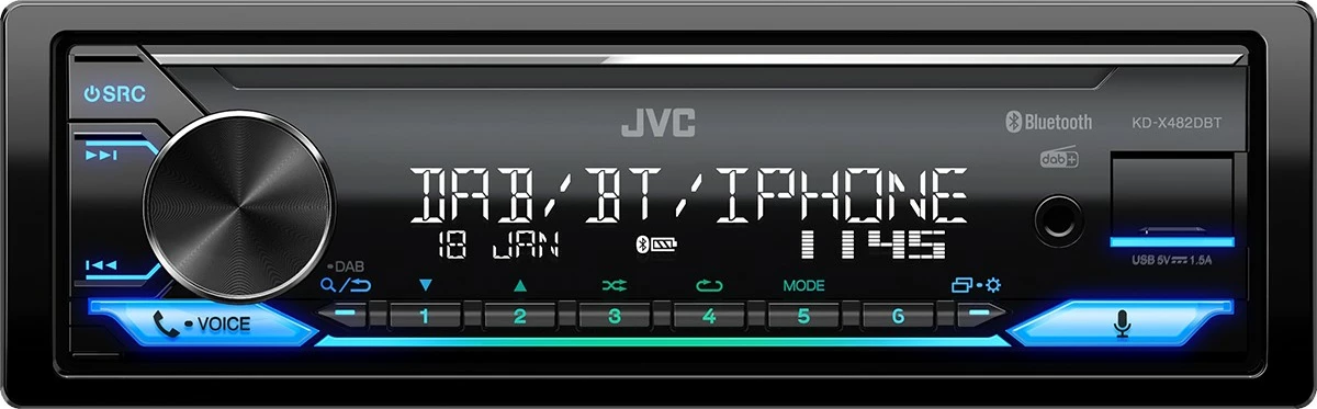 Avtomobilski radio JVC KD-X482DBT, Bluetooth, USB, DAB, črn