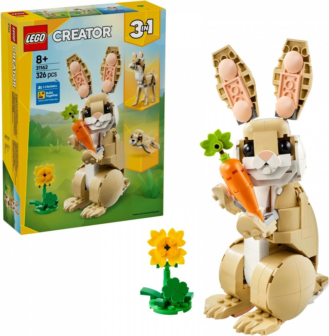 Komplet 3-v-1 LEGO Creator Cute Bunny 31162, 326 kosov, plastika