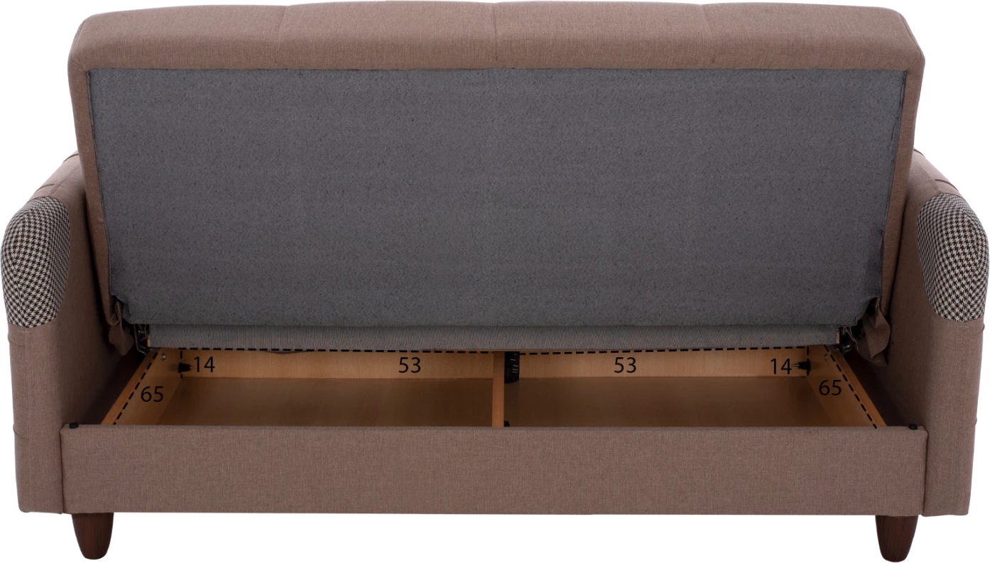 FH3246.01 Bež dvosed kavč-postelja z nasloni za roke in prostorom za shranjevanje