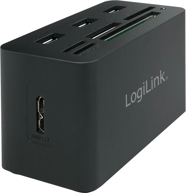 USB-hub z 3 vrati in čitalcem kartic, LogiLink CR0042, 3x USB 3.0, črn