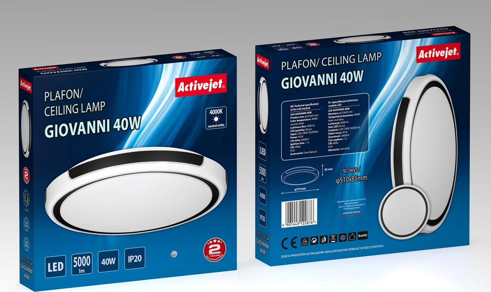 Stropna svetilka Activejet AJE-GIOVANNI 40W, bela