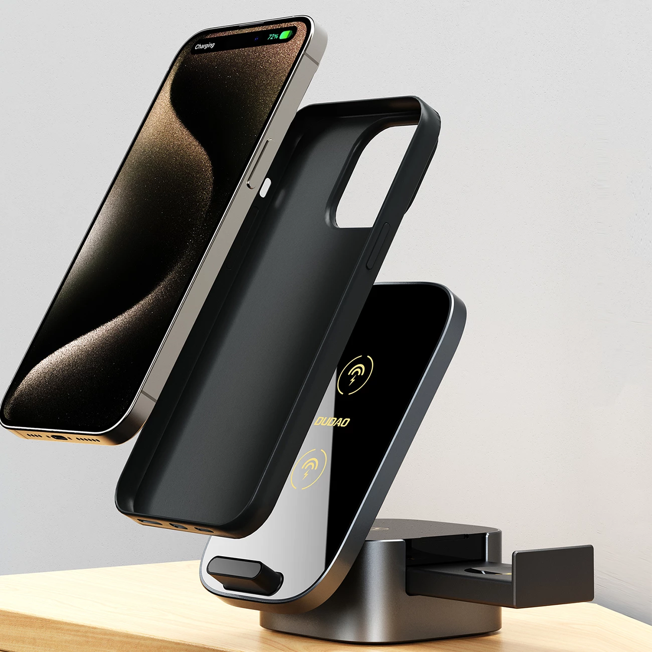 Brezžični polnilnik 3-v-1, 15 W, za telefon, pametno uro in slušalke — Dudao A11Pro+, črn