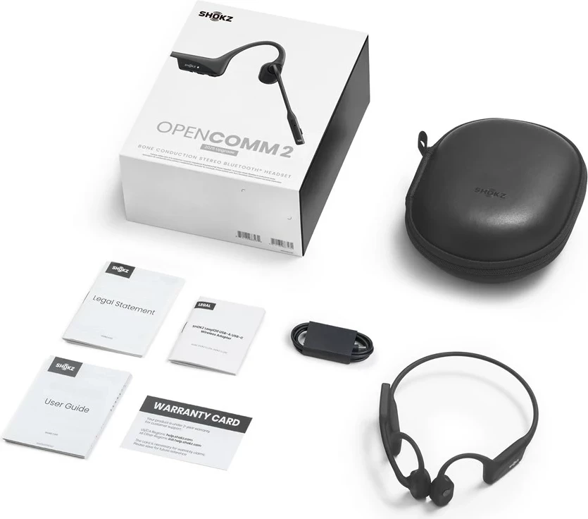 Kostno prevodno komunikacijsko slušalko SHOKZ OpenComm2 2025 Upgrade, Bluetooth, brezžične, z Boom mikrofonom, črne