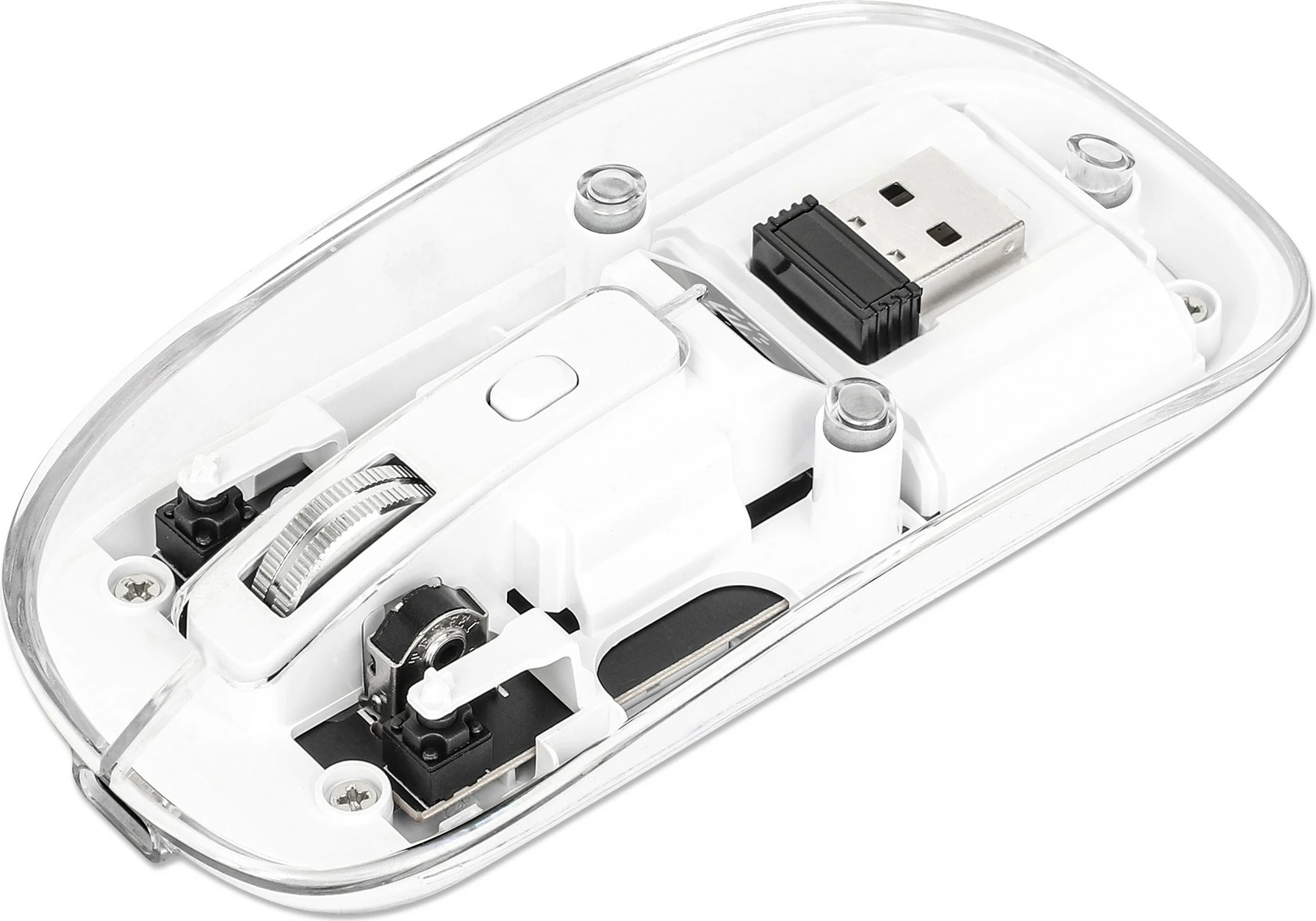 Brezžični miš MANHATTAN Funkmaus USB-A 4 tipke RGB LED bela prozorna