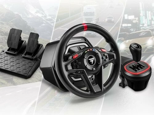 Set volana za igre Thrustmaster T128 Shifter Pack 4460267, 900° Force Feedback, s pedalami in menjalnikom, za PC/Xbox, z ožičenim USB, črn