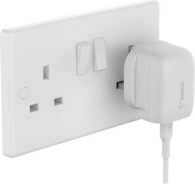 Stenski polnilec USB-C PD PPS 20W, Belkin WCA006vf1MWH-B6, bel, z 1 m kablom USB-C–USB-C