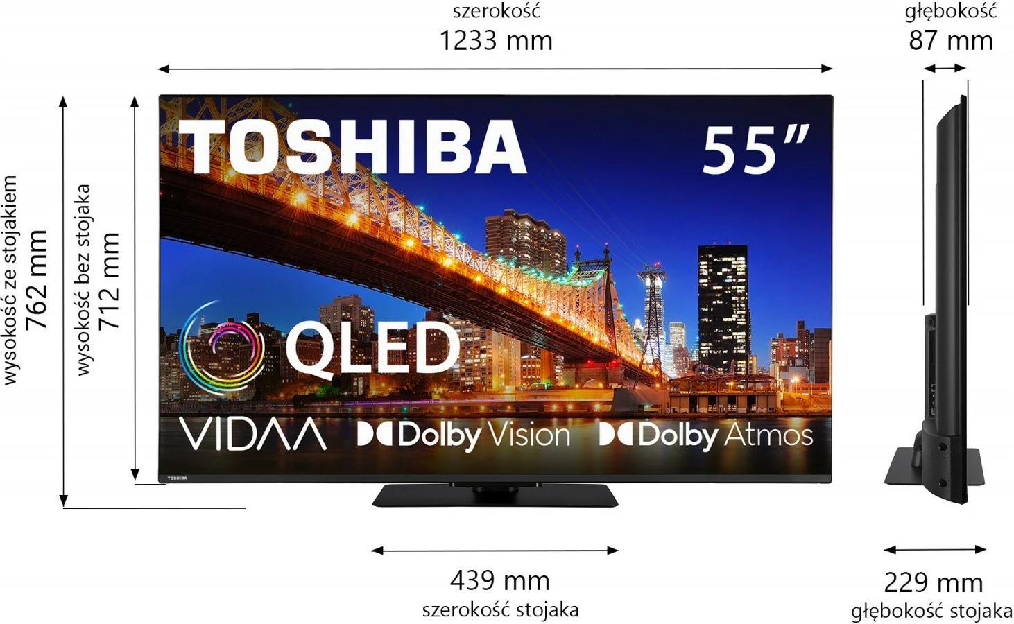 QLED televizor 55-palčni Toshiba 55QV3F63DG, Ultra HD/4K, VIDAA, Dolby Vision, Dolby Atmos