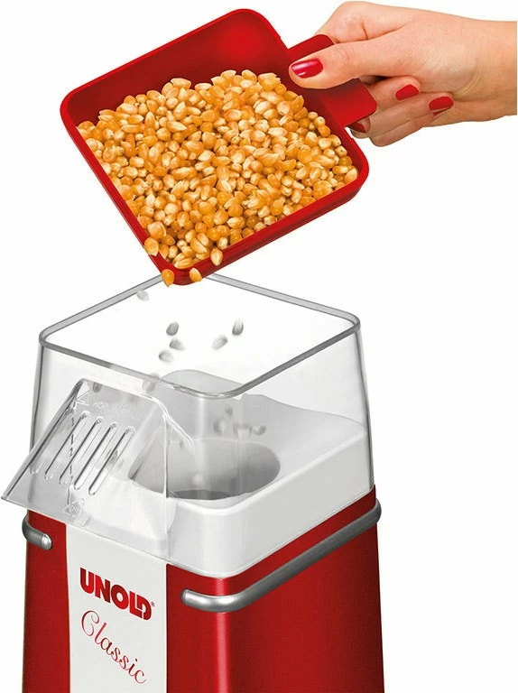 Klasčen aparat za pokovko UNOLD 48525 Popcornmaker Classic, 900 W, rdeče/belo/srebrn