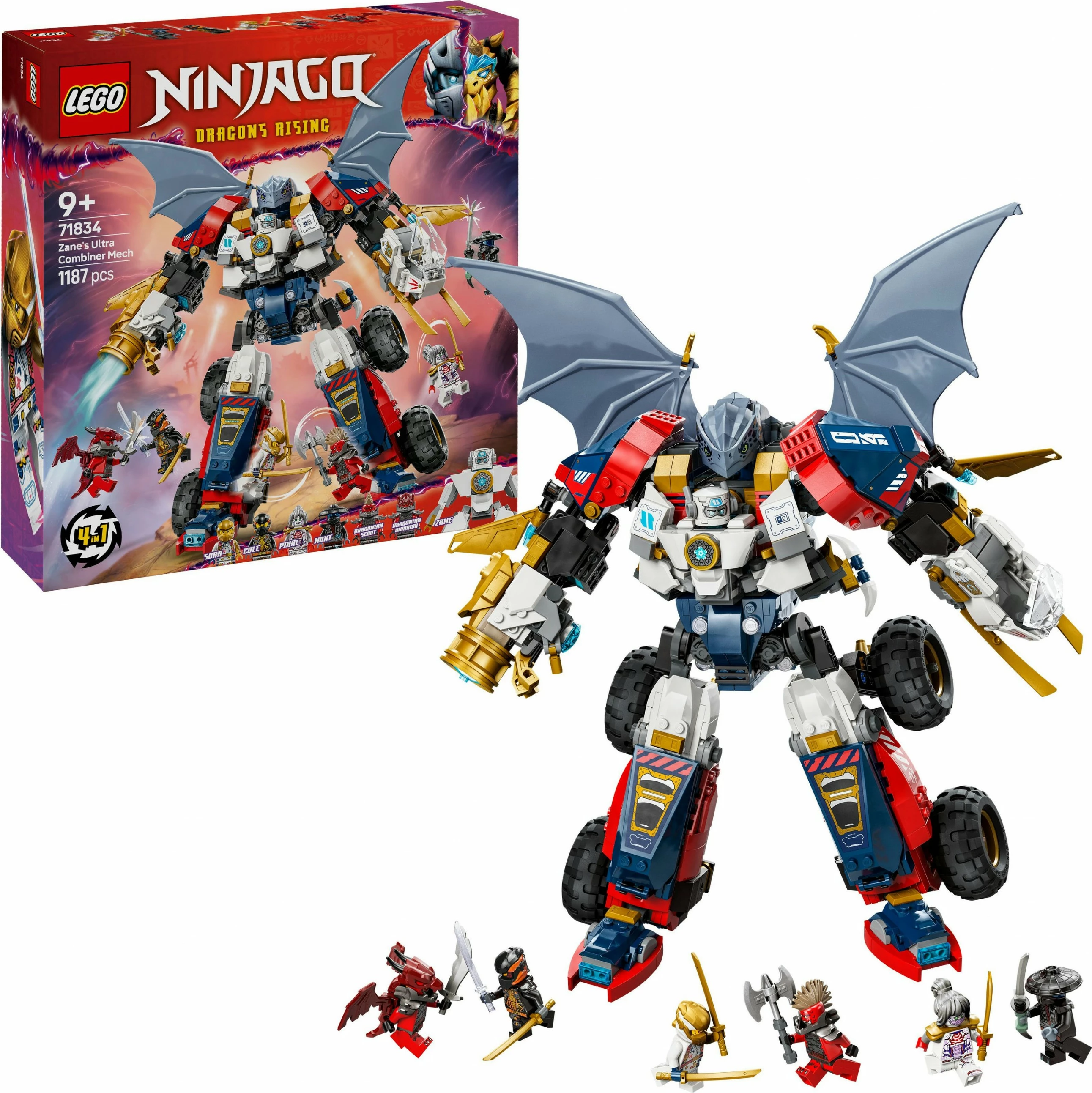 Set za gradnjo Zanejev Ultra Combiner Mech LEGO NINJAGO 71834, 1187 kosov, večbarven