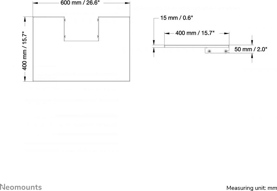 Polica za prenosnik, Neomounts PLASMA-M2500LAPSHELF, 600 mm, jeklo, črna Polica za prenosnik, Neomounts PLASMA-M2500LAPSHELF, 600 mm, jeklo, črna
